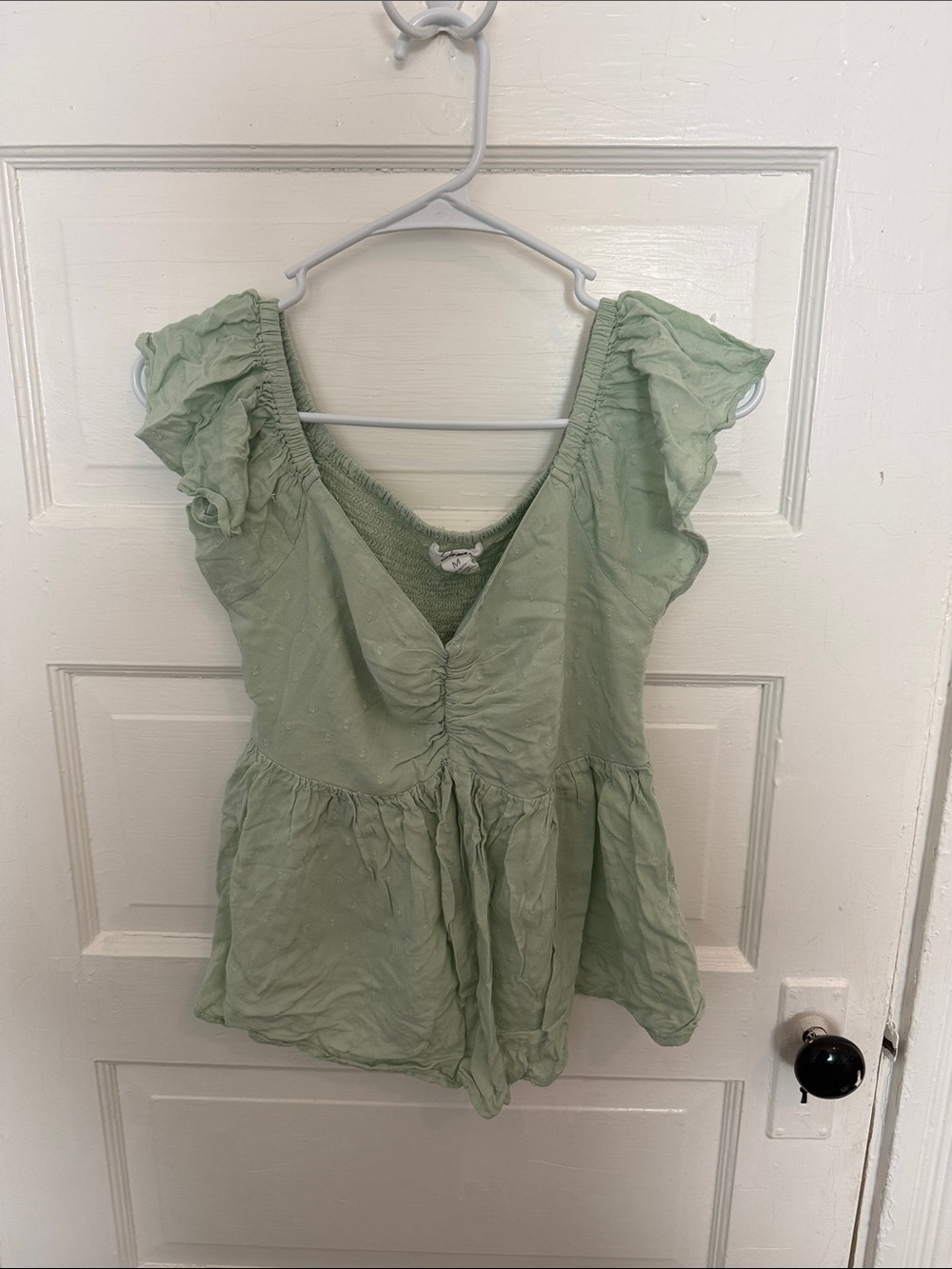 Women's Sage Green Ruffled V-Neck Tunic Top